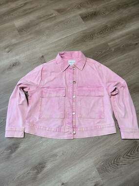 Celebrity Pink Women's Acid Wash Denim Jacket Pink Button Front Trucker Jacket